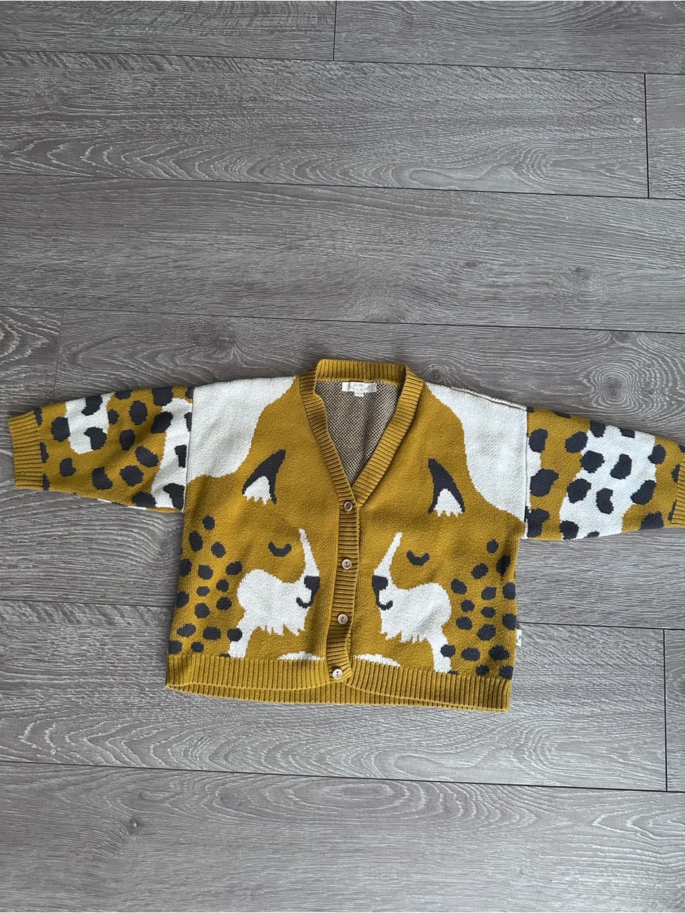Kids Mustard Animal-Print Button Cardigan